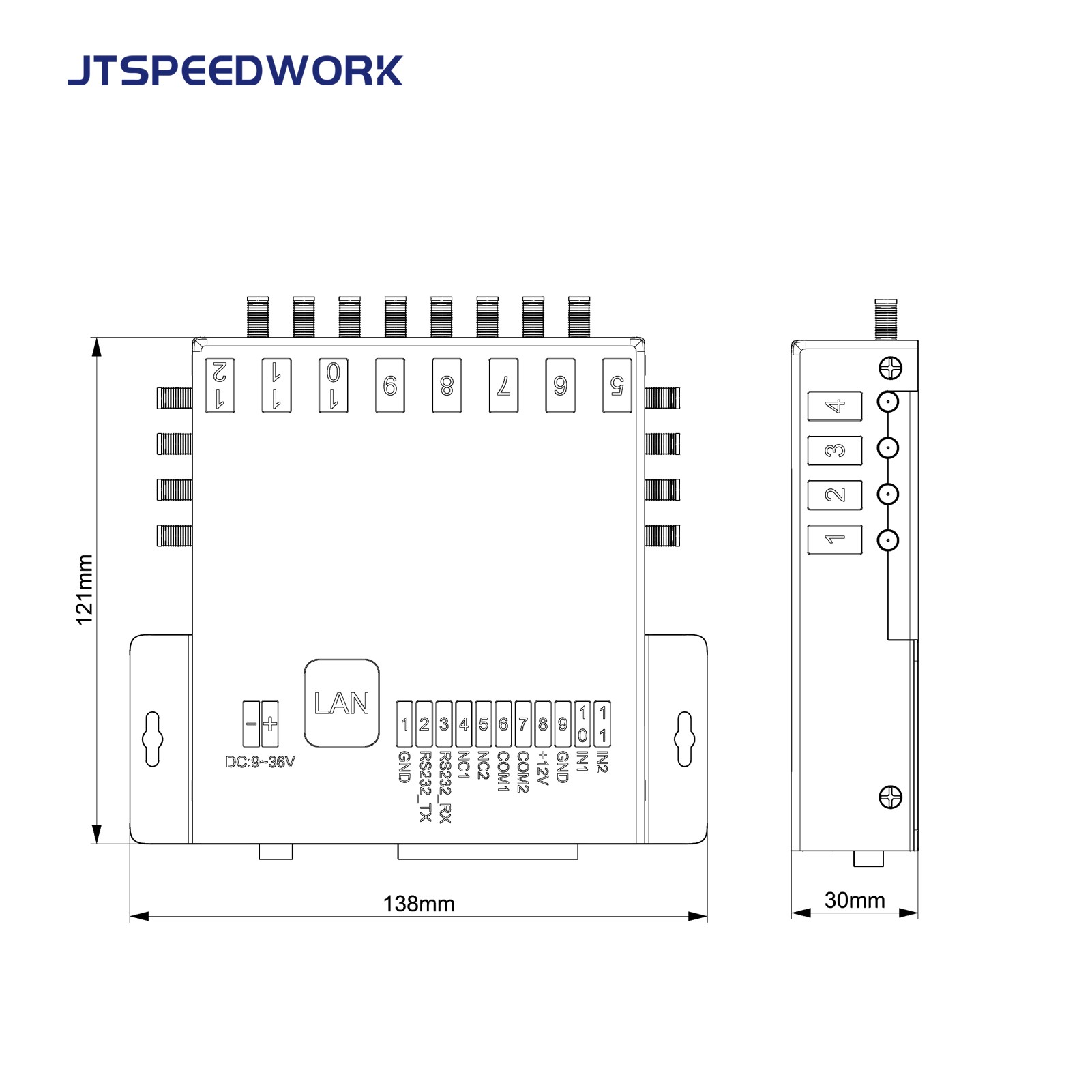 JT-932-8/16 8/16-портовый стационарный UHF RFID-считыватель 860-960 МГц для управления складом